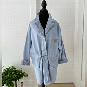 FARINI Vintage Jacket Pinstripe Floral Accents Notch Lapel Classic Spring Pastel